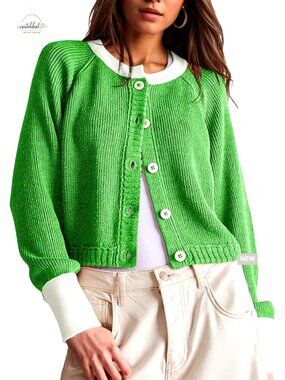 Cropped Cardigan Sweater Long Sleeve Open Front Button Down Knit